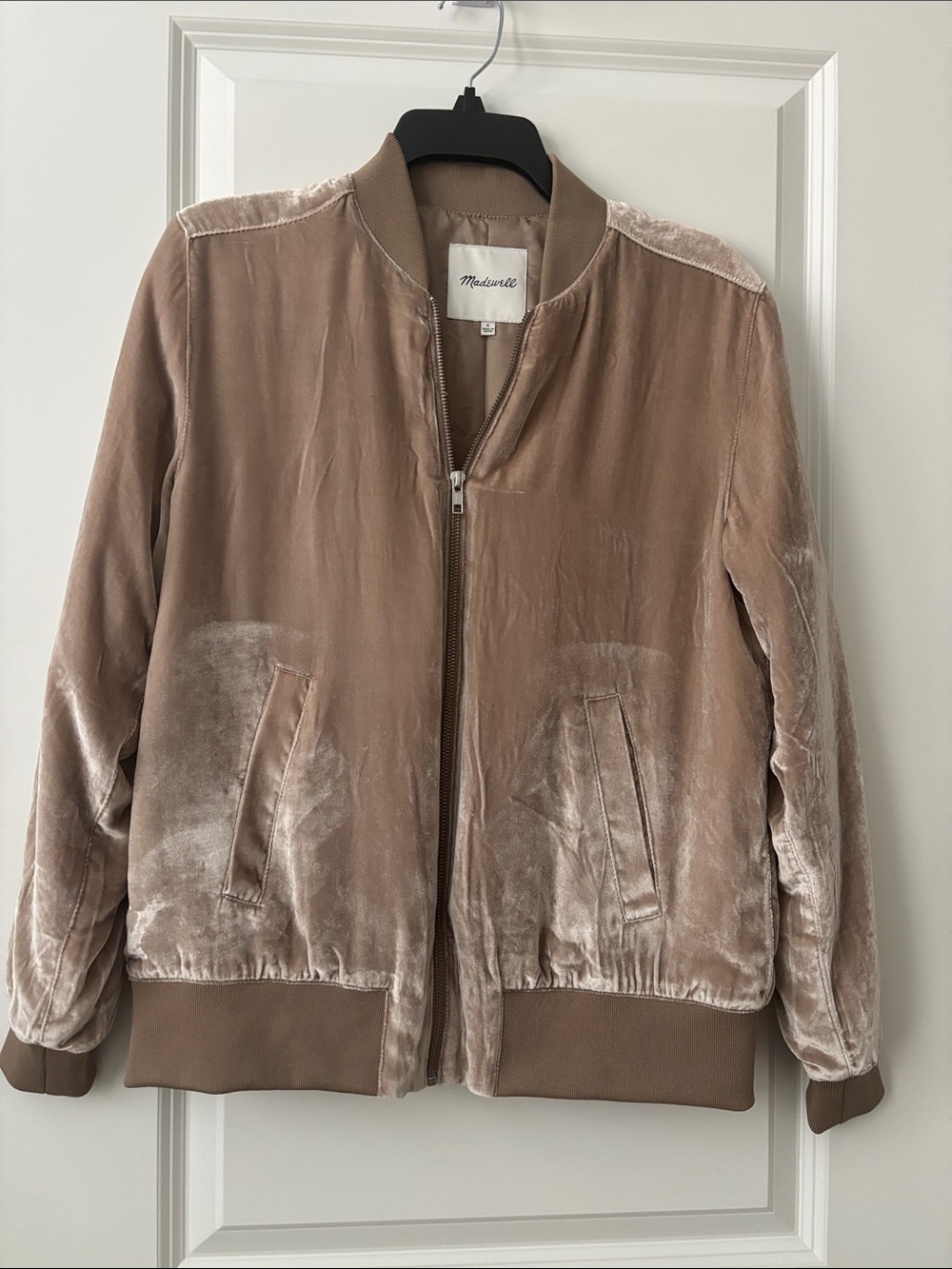 Madewell Velvet Bomber Jacket - Taupe Blush, size S